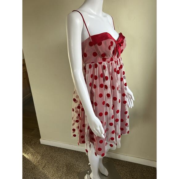 Betsey Johnson Polka Dot Mesh Babydoll Dress Womens 10 Red Pink Valentine - Picture 15 of 16